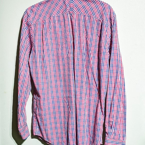 Gap mens medium  red white blue gingham patterned button up shirt - Picture 3 of 10